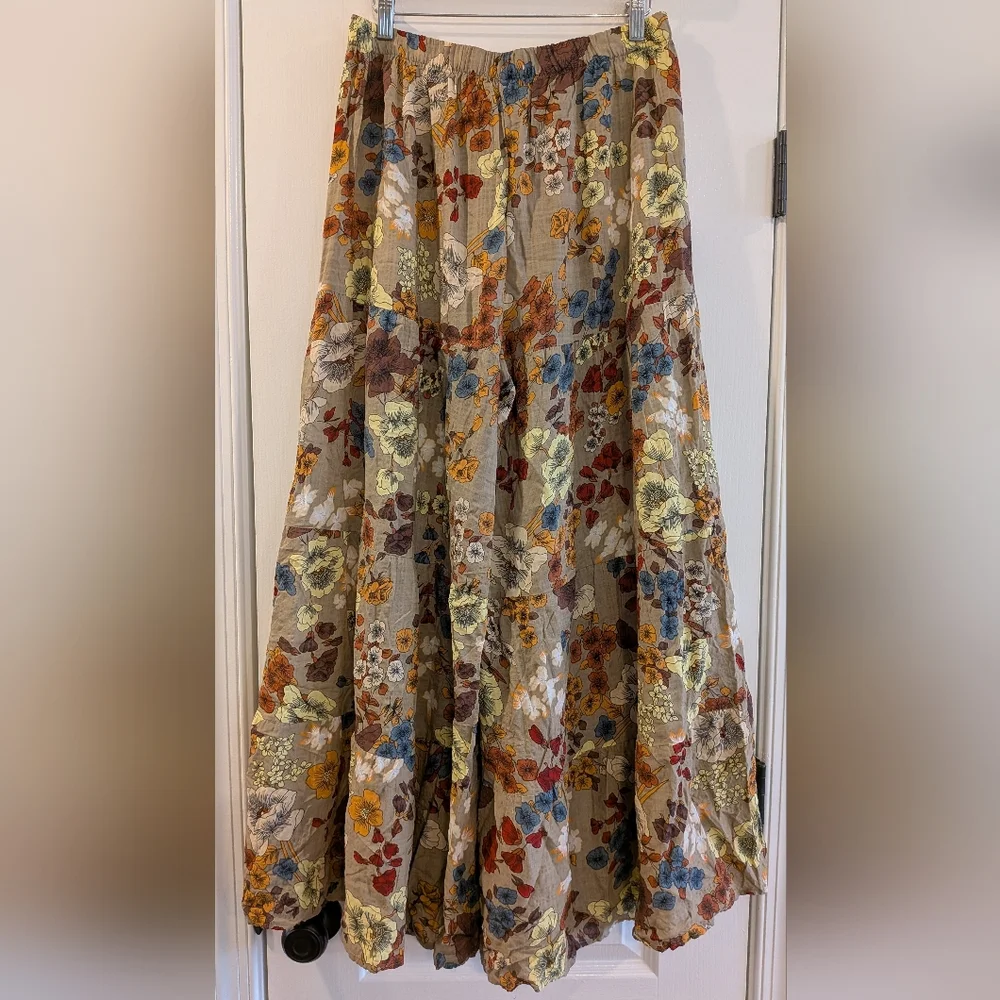 Natural Life Patti Palazzo Pants Wide Leg Floral Tiered Tan Size M Bohemian - Picture 9 of 14